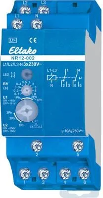 Eltako NR12-002-3X230V - Netzüberwachungsrelais mit 2 Wechslern, ideal für präzise Spannungsüberwachung und Drehfeldkontrolle