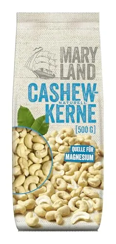 Maryland Cashewkerne 500g Beutel – Cashewkerne naturbelassen, vegan, frei von künstlichen Aromen, ohne Zusatzstoffe – Im Großbeutel Format genießen (1 x 500g)
