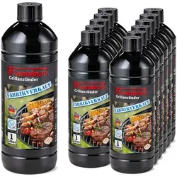 Flüssiger Grillanzünder - 12 Liter (1000 ml x 12 Flaschen) - Grillzubehör mit 12 Flaschen à 1000 ml, sicher dank Kindersicherheitsverschluss und entspricht DIN EN 1860-3. Hergestellt in Deutschland für zuverlässiges Anzünden von Grillkohle und Briketts.