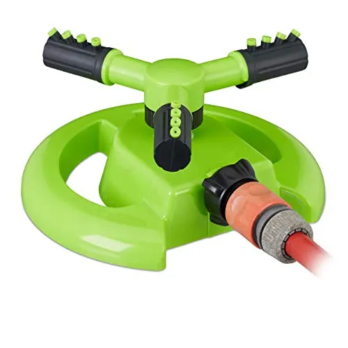 Relaxdays Kreisregner, für Flächen bis 80 m², Sprengbereich 8-10 m, 3-armig, 360° rotierend, Rasensprenger, hellgrün