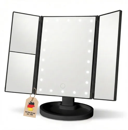 Intirilife Schminkspiegel mit 22 LED und USB Kabel in Schwarz - Der Intirilife Schminkspiegel bietet mit 22 integrierten LEDs eine optimale Beleuchtung für präzises Make-up. Mit 1X, 2X und 3X Vergrößerung und flexibler Stromversorgung ist er ideal für Zuhause und unterwegs.
