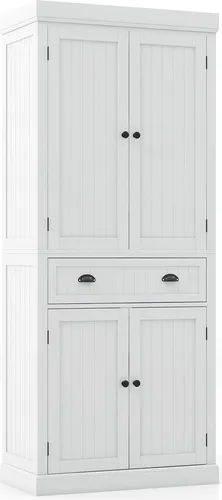 GOPLUS 183 cm Küchenschrank mit 4 Türen - Küchenunterschrank mit 4 Türen und Schublade, ausgestattet mit 4 verstellbaren Regalen für optimalen Stauraum und Kippschutz für Sicherheit. Ideal für eine aufgeräumte und elegante Küche.