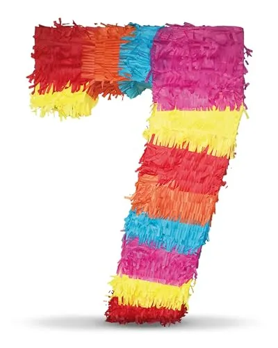 Party Factory – Pinata Geburtstagsdeko für Kinder zum Befüllen & aufhängen – Bunte Schlag-Piñata als Party Deko in 50x35x8 cm für Kindergeburtstag & Mottopartys – Partyspiel Pinjata mit der Zahl 7