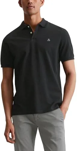 MARC O'POLO Poloshirt Herren, Gr. L, schwarz - Herren-Shirt aus 100% Baumwolle, feuchtigkeitsregulierender Piqué-Stoff, casual regular fit, ideal für entspannte Anlässe.