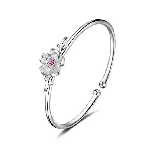 Armband aus 925er-Sterlingsilber, Kirschblüten-Armband für Damen und Mädchen, Charm, Sakura-Blume, Kette, Armband, Geschenk, Sommerschmuck, Metall
