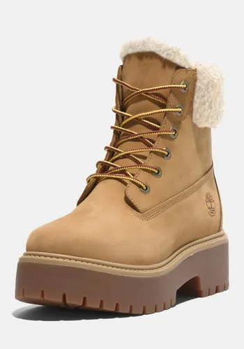 Timberland Damen Mid Warm Lined Waterproof Boot – Wheat Nubuck - Wasserdichter Damenstiefel mit Kunstfellfutter und 200g PrimaLoft-Isolierung für warme Füße, ideal für Alltag und Freizeit – nachhaltig produziert mit recyceltem PET.