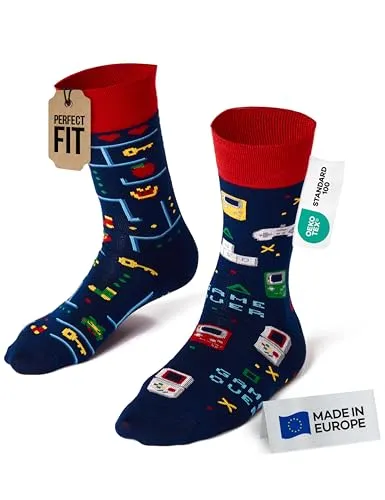 Many Mornings Ausgefallene Socken Lustige Bunte Motivsocken Unisex Gaming Socken Game Over Geschenk für Frauen und Männer Größe 35-38