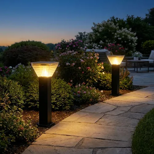 2er-Set Premium Solar Säulen-Wegeleuchte 60cm aus Aluminium in Schwarz, 300lm, IP65 wasserfest, 360° Abstrahlung, 2 Lichtfarben & Leuchtmodi, Gartenla