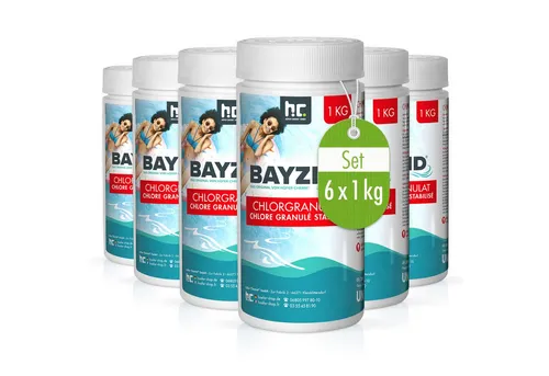 BAYZID® 6x 1 kg Chlorgranulat für Pools - Effektives Poolzubehör zur schnellen Chlorung, mit 56% Aktivchlor. Bekämpft Keime zuverlässig und sorgt für kristallklares Wasser.