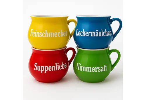 BURI Suppenschüssel Keramik-Suppentassen 4er oder 8er-Set Schüsselset Suppentasse Sprüche, Keramik, (1-tlg)