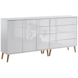 BMG Möbel Kommode Sideboard Mailand Set 9 in verschiedenen Ausführungen (2tlg), mit weiß lackierten Hochglanzfronten und Push-to-open-Funktion weiß 184.5 cm x 86 cm x 33 cm
