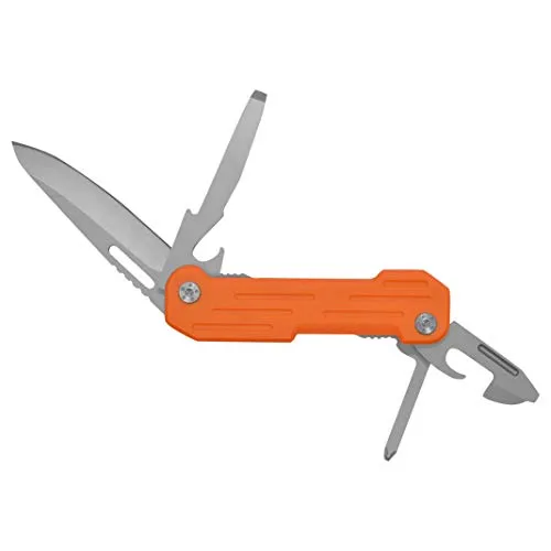 Camillus Unisex – Erwachsene Pocket Block Taschenmesser, 6,4 cm Klinge, 420 Stahl, 5 Funktionen, Dosenöffner, Flaschenöffner, Schraubendreher, Titanium Bonded, orange, 19652, 15,9cm