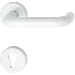 HEWI Objekt und Feuerschutz Drückergarnitur 111.23 R - Türsicherungen mit PZ-Lochung auf Rosette, aus robustem Polyamid in reinweiß, ideal für Türen mit einer Stärke von 38-48 mm.