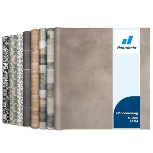 Floordirekt PVC Bodenbelag Meterware nach Maß Vinylboden, CV Linoleum für Küche & Balkon in Holzoptik, Fliesenoptik, Steinoptik - robust & pflegeleicht 100 x 100 cm | Atlantic Midas 741M