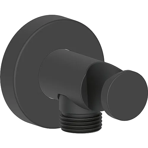 Duravit Wandanschlussbogen rd Rosette mit Brausehalter schwarz matt - Sanitär, elegantes Design mit praktischen Brausehalter für eine stilvolle Badgestaltung.