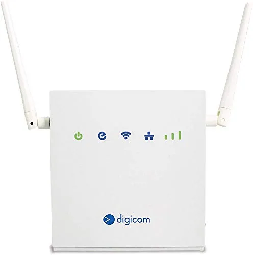Digicom 4G LiteRoute - LTE Cat4 Router, 150Mbps Download und 50Mbps Upload 4G, 2 LAN-Ports 10/100. Wi-Fi Easy mit WPS und bis zu 300Mbps, Firewall, Keine Konfiguration erforderlich, Weiß