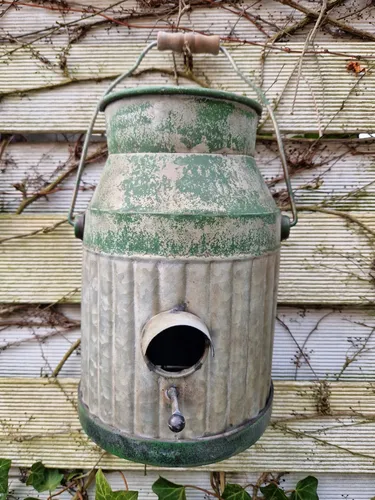 Wandvogelhaus Milchkanne Zink Shabby Deko Sommer 20x14x26 cm H