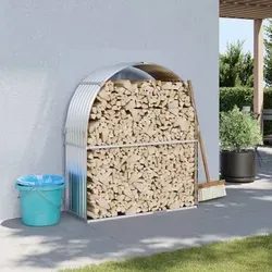 vidaXL Kaminholzunterstand Silbern 120x45x140 cm aus verzinktem Stahl - Aschesauger und Holzaufbewahrung in einem: Robuster Kaminholzunterstand aus verzinktem Stahl, bietet sicheren Platz für Brennholz und schützt vor Witterungseinflüssen.