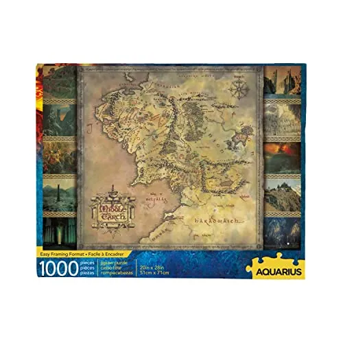 AQUARIUS 65370 Lord of The Rings Map 1000 Piece Jigsaw Puzzle - Klassisches 1000-teiliges Puzzle, ideal für Herr der Ringe-Fans. Erlebe die epische Reise und genieße die Premium-Qualität mit perfekter Passform und blendfreiem Papier.