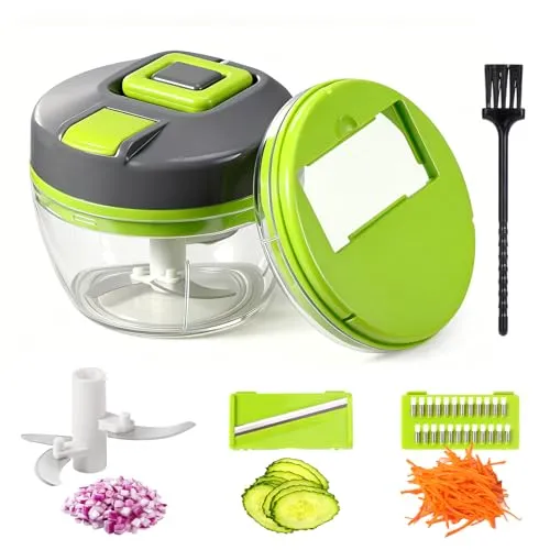Diboniur Zwiebel Zerkleinerer Manuell, 520ML Zwiebelschneider Multizerkleinerer Manuell, Ohne Strom, 3-in-1 Küchenhelfer für Kleine Räume (Grün)
