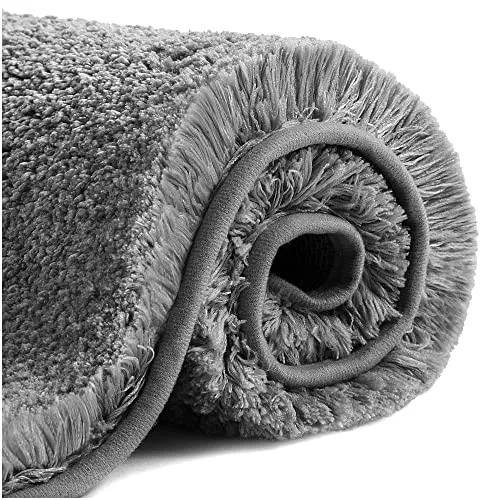 Badematte Rutschfest Badteppich Verdickt Badezimmerteppich Weich Badeteppich Flauschige Mikrofaser Badvorleger, Supersaugfähig, Maschinenwaschbar, Schnell Trocknend - 50 x 80cm (Dunkelgrau)
