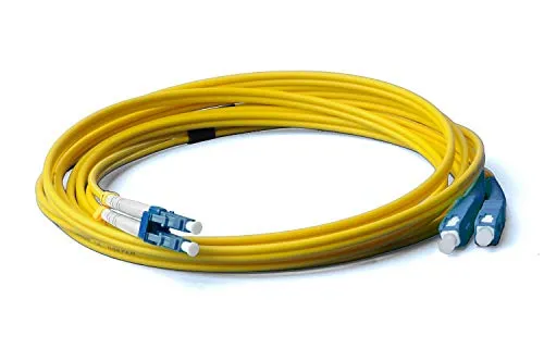 CONBIC LWL Glasfaser-Kabel – 1m OS2 gelb, LC auf SC Stecker, Duplex 9/125 Patchkabel – Lichtwellenleiter 1 Meter