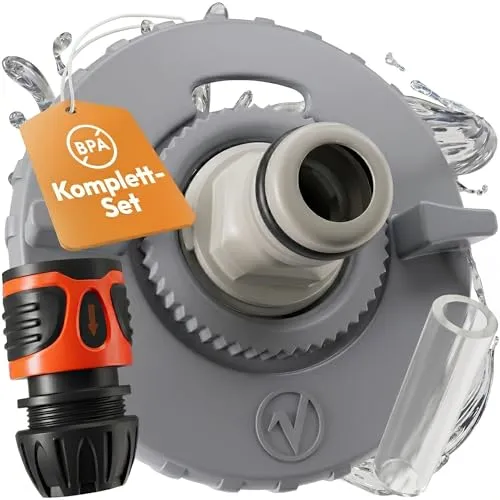 valuents® Wassertankdeckel 3 Pins 78mm Durchmesser – dunkelgrau – für Wohnmobil mit Schlauch für Wassereinfüllstutzen +Plus: Adapter für Wasserschlauch