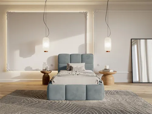 Selsey Kinderbett CLOUDY, Samt wasserabweisend, 90x200 cm - Luxuriöses Kinderbett CLOUDY mit elegantem Samtbezug. Ideal für stilvolle Schlafzimmer, bietet es Komfort und Stabilität mit einem stabilen Metallrahmen und Easy-Clean-Technologie für mühelose Pflege.