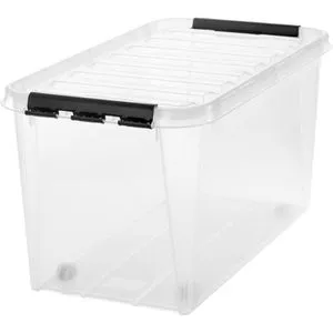 Smartstore Aufbewahrungsbox Classic 70 L - Praktische Aufbewahrungsbox mit 70 Litern Volumen, Deckel und Rollen. Transparent, stapelbar und lebensmittelecht – ideal für Haushalt, Kinderzimmer und Werkstatt. Temperaturbeständig von -40 bis +100 °C.