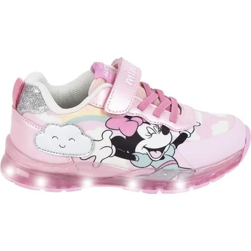 CERDÁ LIFE'S LITTLE MOMENTS | Minnie Mouse Sportschuhe mit LED-Lichtern - Bezaubernde Sportschuhe im Disney-Stil mit interaktiven LED-Lichtern, die beim Gehen leuchten. Die robuste TPR-Sohle sorgt für Stabilität und Sicherheit, ideal für aktive Mädchen, die ihren Alltag mit einem Hauch von Magie bereichern möchten.
