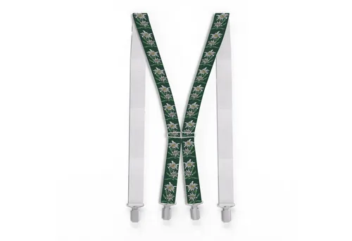 ZUKUNFTSENKEL Hosenträger Hosenträger Edelweiß 4 Clips 3,5cm Breite (Edelweiss Muster, X-Form) Rutschfest, Elastisch