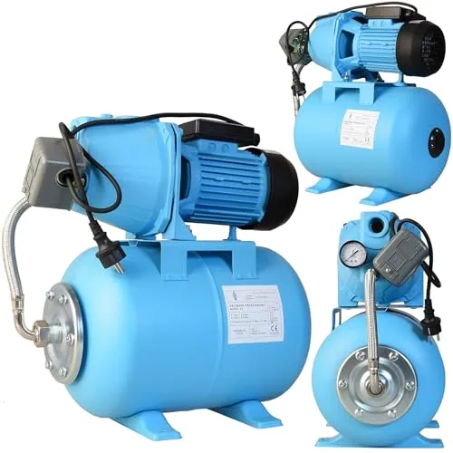 Hauswasserwerk JET 100S Gußeisen - Wasserpumpe (3600l/h, 1100W, Förderhöhe 50m) - 24L Druckkessel - Hauswasserautomat mit Druckschalter Manometer - für Brauchwasserversorgung Bewässerung 24 Liter
