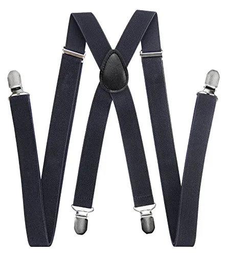 axy Hochwertige Herren Hosenträger breit 2,5 cm mit 4 Starken Clips X-Form und Damen (Dunkelgrau)