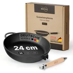 Premium Gusseisenpfanne 24 cm – Induktionsgeeignet mit abnehmbarem Holzgriff - Hochwertige Gusseisenpfanne mit 24 cm Durchmesser, ideal für alle Herdarten. Perfekte Hitzeverteilung und langlebig für intensives Braten. Der abnehmbare Holzgriff ermöglicht platzsparende Aufbewahrung.
