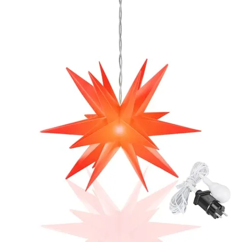 OVILUM 3D Leuchtstern mit LED | Rot | Ø 57 cm | Wetterfest | Weihnachtsdeko - Stilvoller 3D LED Leuchtstern mit 18 Spitzen und warmweißen LEDs. Ideal für Innen- und Außendekoration, inklusive praktischem Timer für automatisches Ein- und Ausschalten. Perfekt für festliche Anlässe und gemütliche Winterabende.