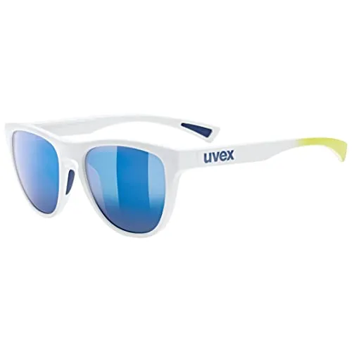 Uvex esntl spirit - Sonnenbrille für Damen und Herren - starker Schutz vor Sonnenstrahlung - 100% UVA-, B, C Schutz - white matt/mirror blue - one size