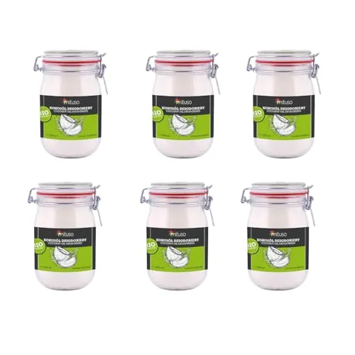 mituso Bio Kokosöl desodoriert 6 Liter | Geschmacksneutral - Ideal zum Braten, Backen, Frittieren | vegan, ohne Zusätze - Vielseitig für Haut & Haar | im Drahtbügelglas