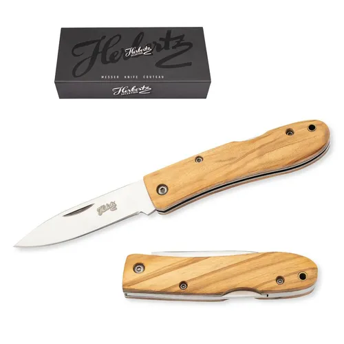 HERBERTZ SELEKTION Taschenmesser mit Olivenholzgriff - Hochwertiges Taschenmesser mit 7 cm Klinge aus AISI 440 Stahl, eleganter Olivenholzgriff und kompakte Größe, ideal für Outdoor-Abenteuer und den täglichen Gebrauch.