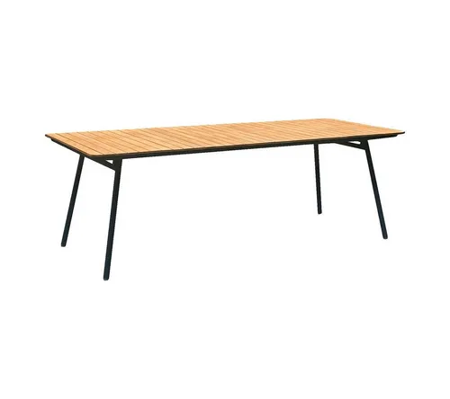 ebuy24 Gartentisch Cleveland – Teak, schwarz - Eleganter Gartentisch mit stabilen Metallbeinen und warmer Holzoberfläche. Ideal für drinnen und draußen, vereint er modernes Design mit Funktionalität.
