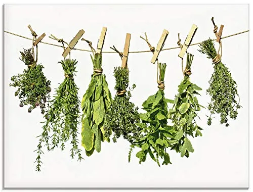 ARTland Wanddeko Glasbilder Wandbild Glas Bild einteilig 80x60 cm Querformat Kräuter Gewürze Rosmarin Minze Spinat Landhausstil T3WN