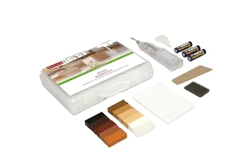 Picobello Reparatur-Set (Medium) | Holz- und Dekoroberflächen I Geeignet für Laminat, Parkett, Möbel & Treppen I Mit 11 Hartwachs-Stangen, Batterie-Schmelzer & Zubehör I Made in Germany
