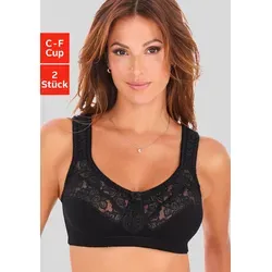 Entlastungs-BH PETITE FLEUR, Damen, Gr. 105, Cup C, schwarz (schwarz, weiß), Spitze, Obermaterial: 55% Baumwolle, 40% Polyamid, 5% Elasthan, BHs Entlastungs-BH, ohne Bügel, mit eleganter Spitze, Basic Dessous