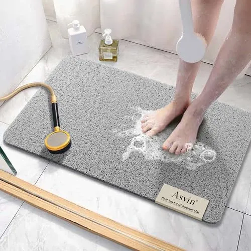 Asvin Weiche, strukturierte Badematte, ca. 60 x 81 cm, phthalatfrei, rutschfeste Komfort-Badewannenmatten mit Ablauföffnungen, PVC-Luffa-Badezimmermatte für Nassbereiche, schnell trocknend