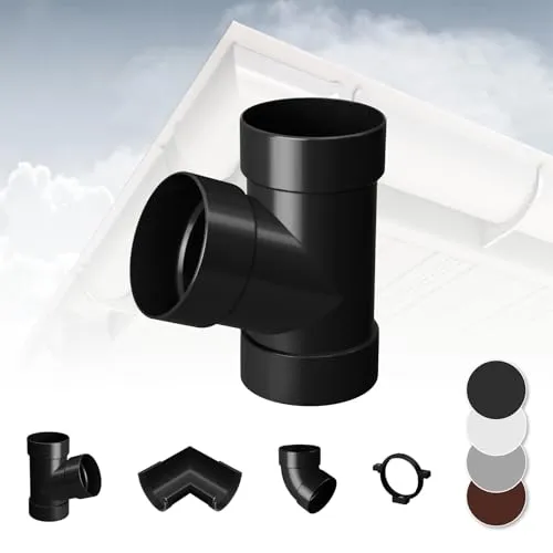 RAINWAY S Regenrinnen System (Rohrabzweig 67° anthrazit) - PVC-U Kunststoff in 4 Farben, für Dachflächen < 100m² empfohlen, Abzweig Rohrbogen Zubehör