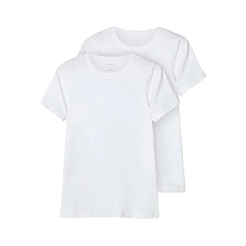 NAME IT Jungen nkmt-shirt slim 2p noos T Shirt, Bright White, 134-140 EU
