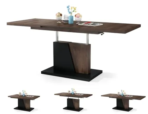 Moderner Esszimmertisch Grand – Ausziehbarer Küchentisch bis 180cm – Höhenverstellbar – 120x70cm – Braune Eiche + Schwarz