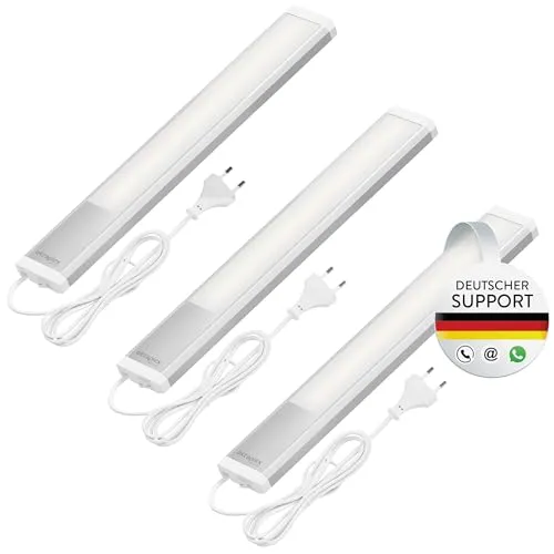 Oktaplex 3er Set Riva Unterschrankleuchte 40cm - Elegante silberne Unterbauleuchte mit warmweißem Licht (3000K) und 435 Lumen. Ideal für Küche oder Büro, einfach zu bedienen dank seitlichem Schalter. Inklusive 1,5 m Kabel und Stecker.