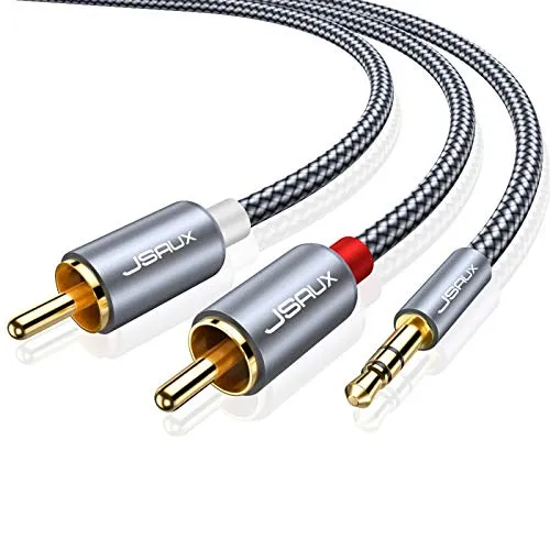 JSAUX Klinke auf Cinch Kabel, 3.5mm Klinke auf 2 Chinch Stereo Audio Aux Kabel für TV, PC, Handy, MP3-Player, Lautsprecher, Heimkino, Autoradio, Tablet, Verstärker, Soundbar- 2m