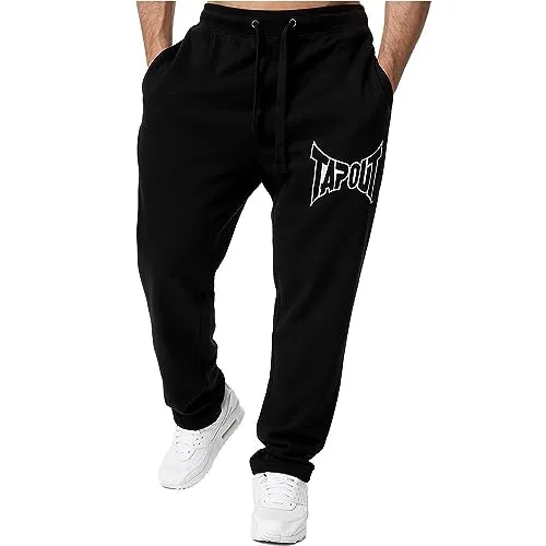 Tapout Herren Jogginghose Normale Passform - Lifestyle Basic Jogger Black/White - Sport – Jogginghosen für Herren, aus hochwertigem Mischgewebe mit optimaler Passform dank dehnbarem Bund und stylishem Logo-Design.