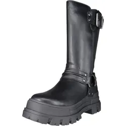 Buffalo Aspha Biker Damen Winterboots Schwarz 39 EU - Wadenhohe Stiefeletten in Schwarz mit bequemem Plateauabsatz. Atmungsaktives Innenmaterial und herausnehmbare Innensohle für hohen Tragekomfort im Winter.